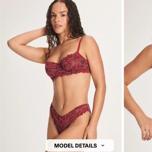 Savage X Fenty Red Floral Lace Bra and Panty